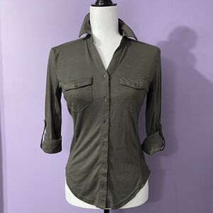 Sexy Form Fitting Olive Button-Down Shirt for Women